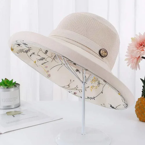 Vista 7 de Sombrero de malla para el sol para mujer, plegable, de ala ancha, protección UV, protección UV, para playa, con correa para la barbilla
