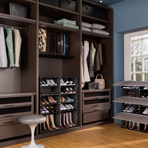 Vista 4 de Zapatero de 6 niveles, armario de almacenamiento de zapatos de 24 pares de estantes de plástico para zapatos, organizador para armario, pasillo