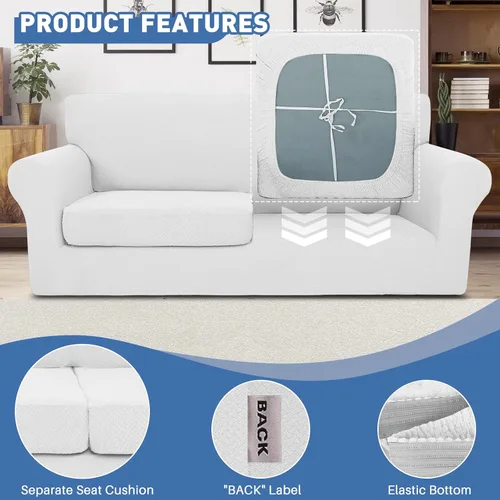 Vista 4 de JIVINER 3 piezas de fundas para sofá de 2 cojines, funda elástica para sofá con 2 fundas extra grandes para asientos, fundas gruesas ajustadas