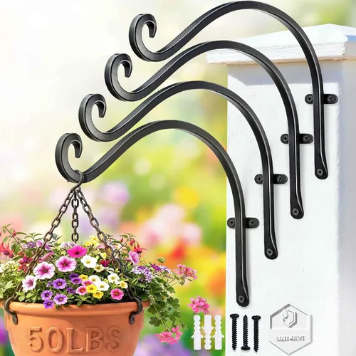 Vista 20 de Lifyzoon Soporte para colgar plantas de alta resistencia (8 pulgadas/negro) Soporte para plantas colgantes forjado a mano para exteriores, duradero
