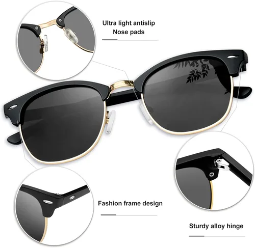 Vista 3 de KANASTAL Gafas de sol polarizadas sin montura semi para hombres y mujeres, montura clásica con montura UV400