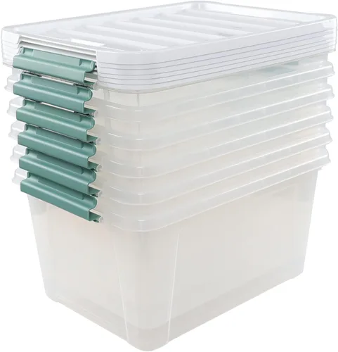 Vista 7 de Paquete de 6 cajas de almacenamiento de plástico de 35 L, caja de almacenamiento con tapa