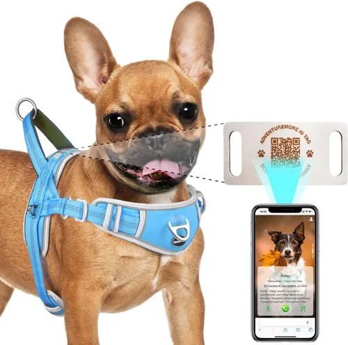 Vista 18 de ADVENTUREMORE Arnés para perro pequeño sin tirones con etiqueta de código QR, chaleco reflectante, asa de clip frontal para entrenar caminando