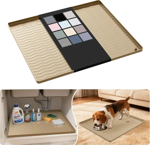 Vista 19 de URMONA - Tapete de silicona impermeable para debajo del fregadero, 16 x 10 Beige