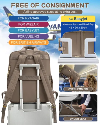 Vista 4 de Mochila de viaje de mano aprobada para el vuelo, pequeña mochila de viaje para mujeres, mochila de mano para artículos personales, bolsa de viaje