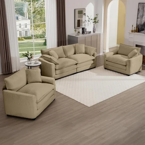 Vista 25 de Juego de sofá de 2 piezas de gran tamaño para sala de estar, sofá biplaza y sofá individual, asiento modular modular profundo de pana cómodos sofás