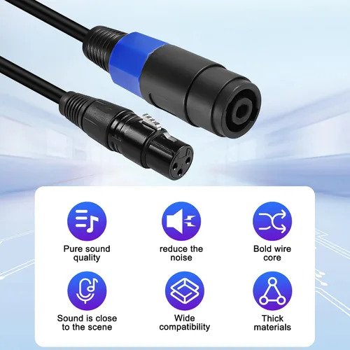 Vista 4 de XMSJSIY Cable Speakon a XLR, conector de audio, conector de audio hembra a XLR 3 pines, cable de extensión de altavoz hembra, cable de micrófono