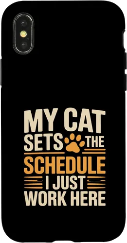 Vista 4 de My Cat Sets The Schedule Cat Humor Case for iPhone 17