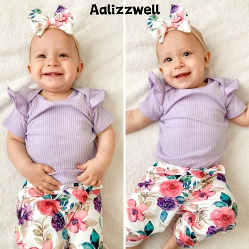 Vista 2 de Aalizzwell Conjunto de pantalones de canalé para bebés y niñas