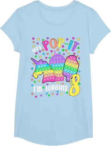 Vista 13 de Let's Pop-it I'm turning 8 Colorful 8th Birthday - Camiseta para niña, Negro