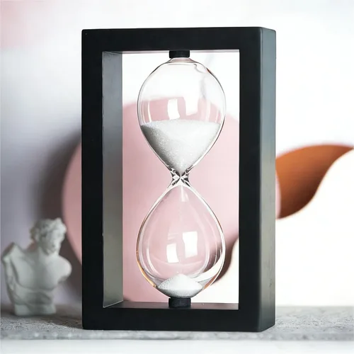 Vista 6 de SAMLONG Reloj de arena decorativo de 60 minutos, reloj de arena negra de madera Decoración moderna para oficina y hogar
