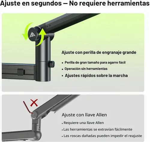 Vista 4 de AA AUDIO ACCESSORY Soporte de escritorio para brazo de micrófono (diseño para micrófono pesado) capacidad de carga de 6.6 libras, bloqueo