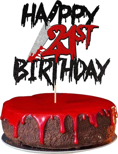 Vista 14 de 1 pieza de decoración de pastel de cumpleaños con purpurina montada con purpurina clásica de Halloween para torta de terror sangrienta temática