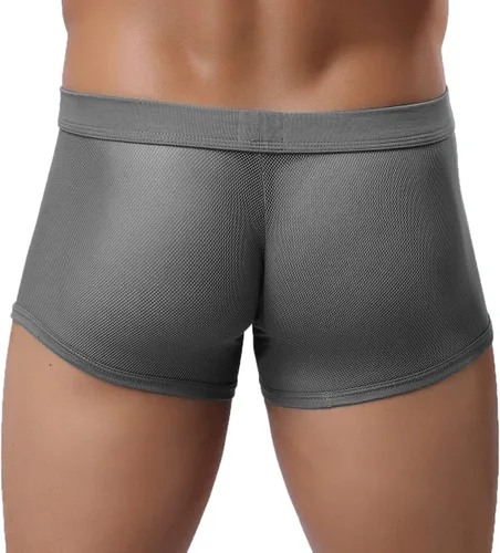 Vista 2 de Calzoncillos tipo bóxer de malla transpirable para hombre, lencería hueca transparente