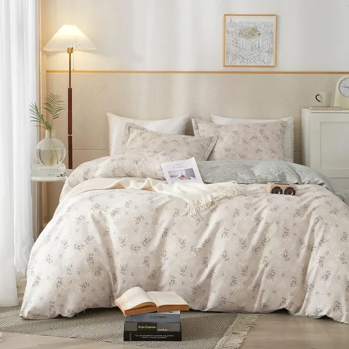 Vista 5 de HighBuy Juego de funda de edredón floral bohemio tamaño queen, juego de ropa de cama estética de algodón, 1 funda de edredón Queen + 2 fundas