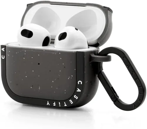 Vista 3 de CASETiFY Bounce - Funda para Airpods (3ª generación) con anillo - Black Kingsnake - Carbón mate