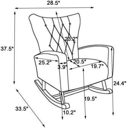 Vista 2 de Mecedora tapizada de terciopelo, asiento acolchado con respaldo alto, silla auxiliar cómoda para sala de estar, dormitorio, oficinas (negro)