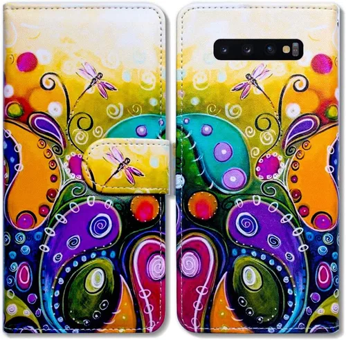Vista 15 de Bcov Funda para Galaxy S10 Plus, de piel con diseño de mandala de colores brillantes, con ranura para tarjetas, soporte para Samsung Galaxy S10