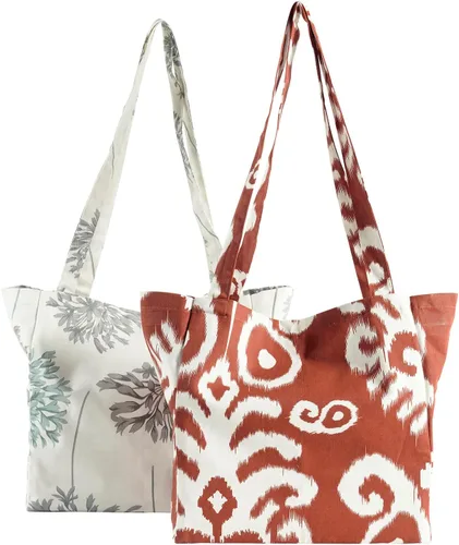 Vista 14 de HPD Half Price Drapes Bolsas de compras reutilizables para comestibles, paquete de 2 bolsas de algodón ligeras PRCT-GB81602-ST, Aiden Geometric
