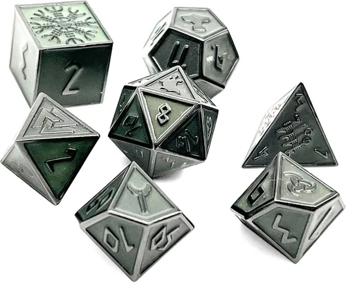 Vista 11 de Norse Foundry Banshee Wail - Juego de 7 dados poliédricos de metal completo para juegos de matemáticas DND Pathfinder