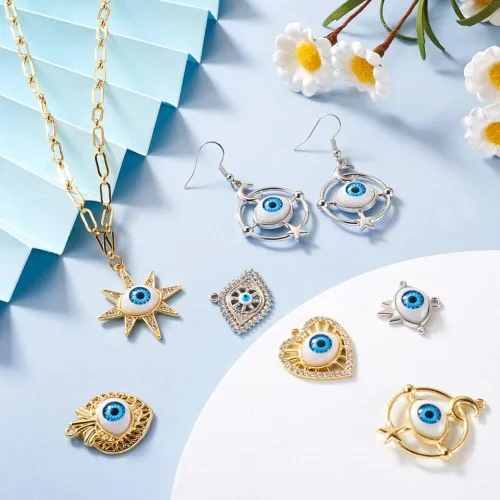 Vista 2 de Dijes contra el mal de, Platino Diamante de imitación, Diamante de Imitación Forma mixta con mal de ojo
