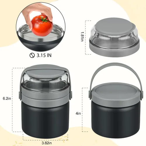 Vista 5 de Termo 2 en 1 para alimentos calientes con contenedor de bocadillos Tritan de 13.5 oz, tarro de alimentos aislado para almuerzo de niños, tarro