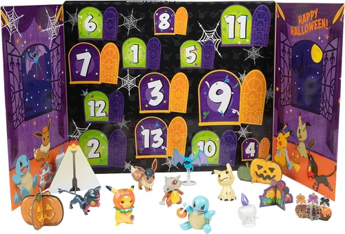 Vista 3 de Calendario de adviento de Halloween Pokemon 2021 para niños, 13 piezas, incluye 10 figuras de personajes de juguete y 3 accesorios, para mayores