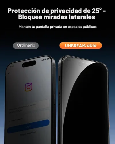 Vista 2 de UNBREAKcable Protector de pantalla de privacidad para iPhone 15 (6.1 pulgadas), paquete de 2 + 2 protectores de lente, antiespía de 25°, dureza 9H
