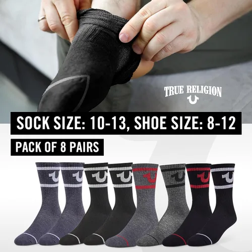 Vista 6 de True Religion Calcetines para hombre, 8 pares de calcetines deportivos para hombre, calcetines deportivos de primera calidad, talla de zapato 8-12