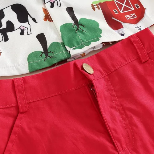 Vista 6 de Ropa de verano para bebé niño, manga corta, estampado de dibujos animados, corbatín, camiseta de manga corta, pantalones cortos, 2 piezas, atuendo