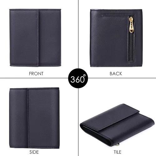 Vista 8 de Travelambo Cartera pequeña y compacta con bloqueo RFID tarjetero de triple pliegue para mujer Cartera RFID