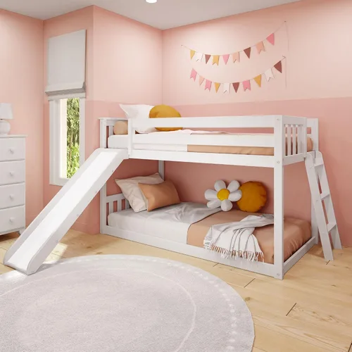 Vista 16 de Max & Lily - Litera baja, base de cama individual sobre individual para niños con escalera al final, color gris
