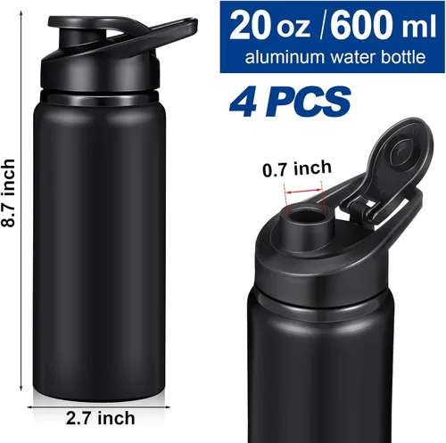 Vista 2 de CHENGU Botella de agua a granel de 20 onzas de aluminio, botellas reutilizables ligeras con tapa de rosca, vasos de agua fáciles de transportar, a