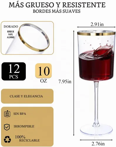 Vista 2 de Ciaell Paquete de 12 copas de vino de plástico, copas de vino de plástico
