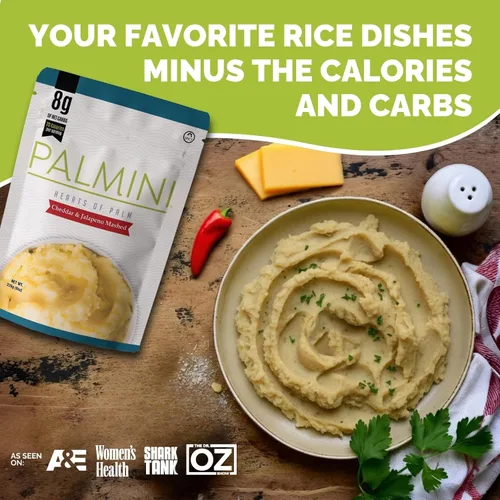 Vista 3 de Palmini Puré de cheddar y jalapeño Puré de palma bajo en carbohidratos y bajos en calorías 0.31 oz de carbohidratos netos, 70 calorías por