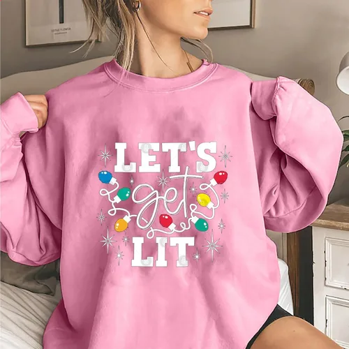 Vista 3 de Sudaderas de Navidad para mujer, de gran tamaño, cuello redondo, manga larga, camisetas de Navidad