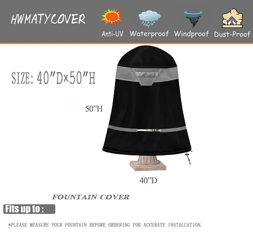 Vista 2 de Funda impermeable para fuente para exteriores, resistente al agua, protector de fuente de agua de jardín con rejillas de ventilación y correas