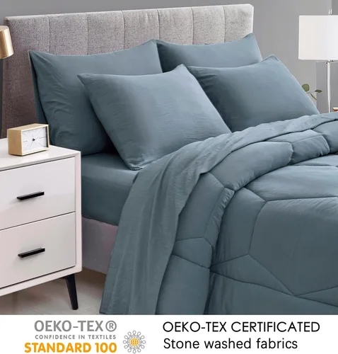 Vista 8 de Chezmoi Collection Piper - Juego de ropa de cama King en una bolsa, 7 piezas, acolchado hexagonal de panal de abeja, suave lavado, microfibra