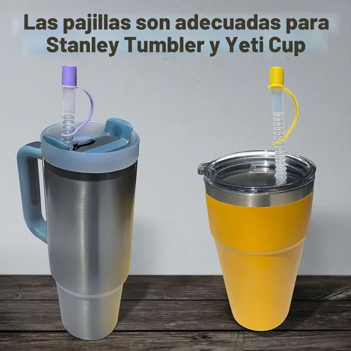 Vista 3 de Pajitas flexibles con tapa de pajilla, popotes flexibles de 11 pulgadas de largo, popotes flexibles y reutilizables con tapas de tapas