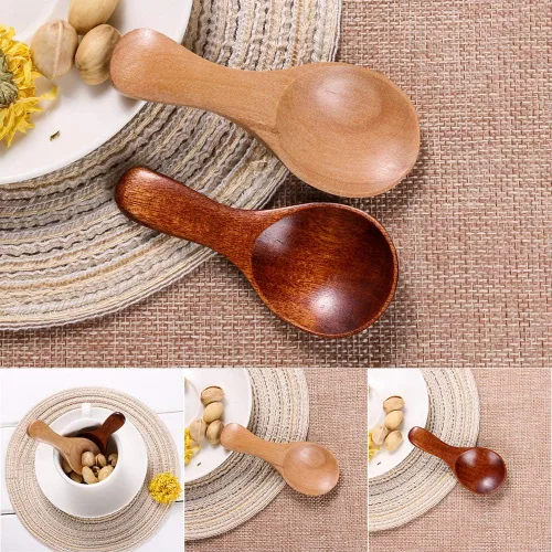Vista 2 de AKOAK Mini cuchara de madera con mango corto, tarro pequeño perfecto de mermelada, especias, condimentos, azúcar, miel, cuchara de café de té