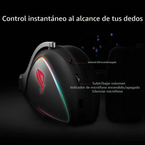 Vista 6 de ASUS Auriculares RGB ROG Delta Hi-Res ESS Quad-DAC, efecto de iluminación circular RBG Conector USB-C para PC, consolas y juegos móviles