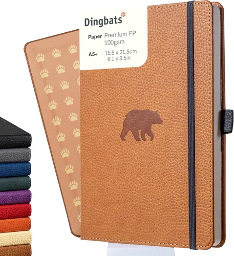 Vista 16 de Dingbats* Cuaderno de Escritura con Líneas de Vida Silvestre A5 - Tapa Dura de Cuero Vegano - Ideal para Trabajo, Viajes - Bolsillo, Cierre Elástico