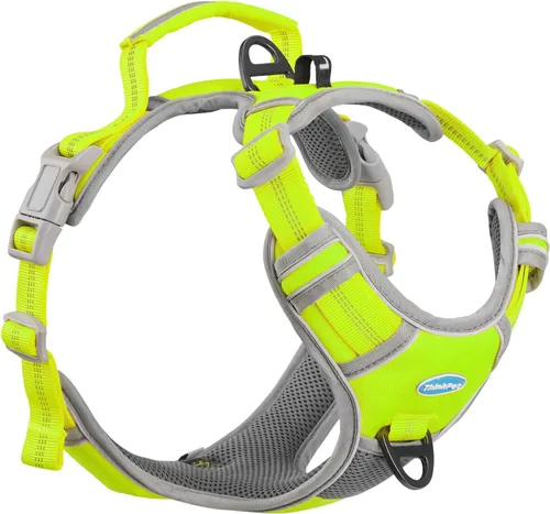 Vista 15 de ThinkPet - Arnés sin tirón para perros pequeños, medianos y grandes, chaleco acolchado reflectante con asa, ajustable estilo estrella Verde