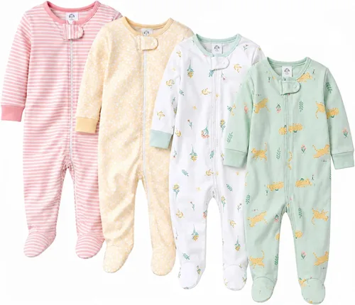 Vista 11 de Gerber Baby-Girls Sleep N' Play - Paquete de 4 Mamelucos para Niñas Bebés Animales verde