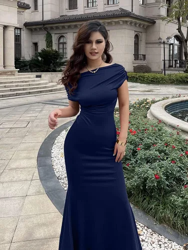 Vista 5 de KnoInt Vestido largo formal para mujer, elegante, con mangas, para fiesta de noche