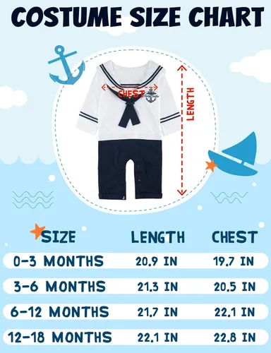 Vista 6 de COSLAND Baby Boys Sailor Outfit Infant Cotton Romper with Hat