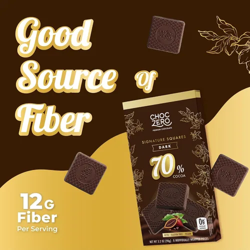 Vista 5 de ChocZero™ Chocolate sin azúcar, sin azúcares alcohólicos y sin endulzantes artificiales, todo natural, bajo en carbohidratos – 6 bolsas 70%