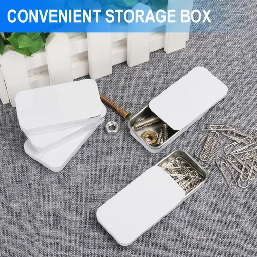 Vista 6 de GENHAKON 50 recipientes de lata de 2.36 x 1.3 x 0.43 pulgadas, caja de lata rectangular de metal con tapa deslizante para artículos pequeños, como