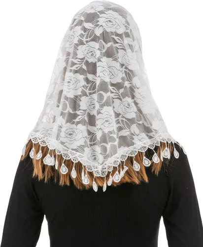 Vista 4 de PAMOR Mass Veil Triángulo Mantilla Catedral Cubierta Cabeza Capilla Velo Encaje Mantón Latino Bufanda