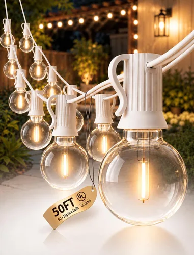 Vista 12 de Guirnalda de luces LED de 25 pies para exteriores, G40 Globe Patio Lights Cable blanco de 25 pies